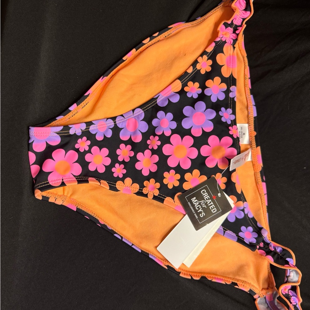 Salt + Cove Floral Bikini Bottoms - Black, Orange, and Purple